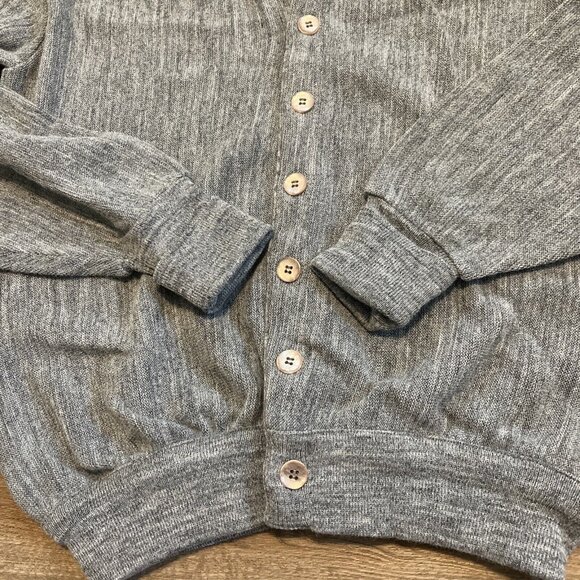 Men's VTG Jeff Links Knit Cardigan SZ LARGE Gray USA Made Button Front Grandpa - Picture 8 of 11